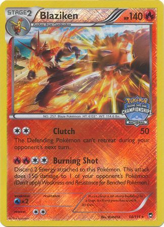 Blaziken (14/111) (National Championship Promo) [XY: Furious Fists] | Gamers Paradise