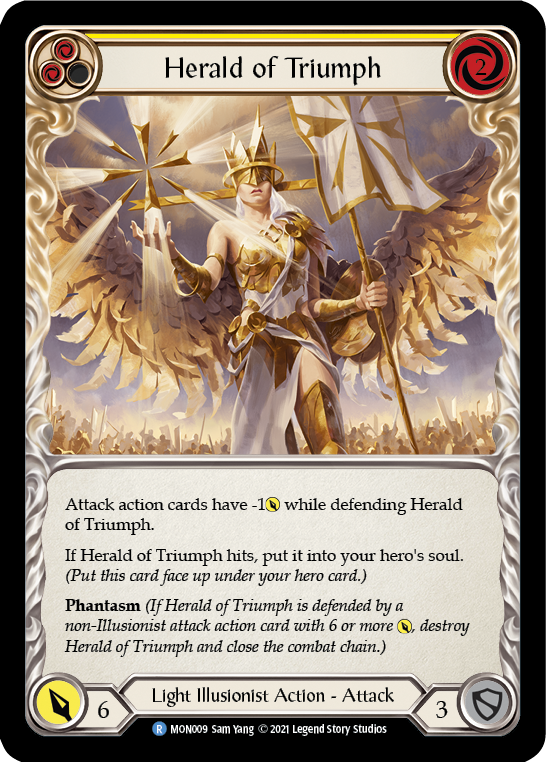 Herald of Triumph (Yellow) [MON009-RF] 1st Edition Rainbow Foil | Gamers Paradise