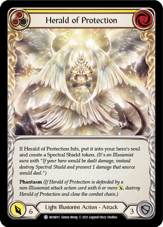 Herald of Protection (Yellow) [MON015-RF] 1st Edition Rainbow Foil | Gamers Paradise