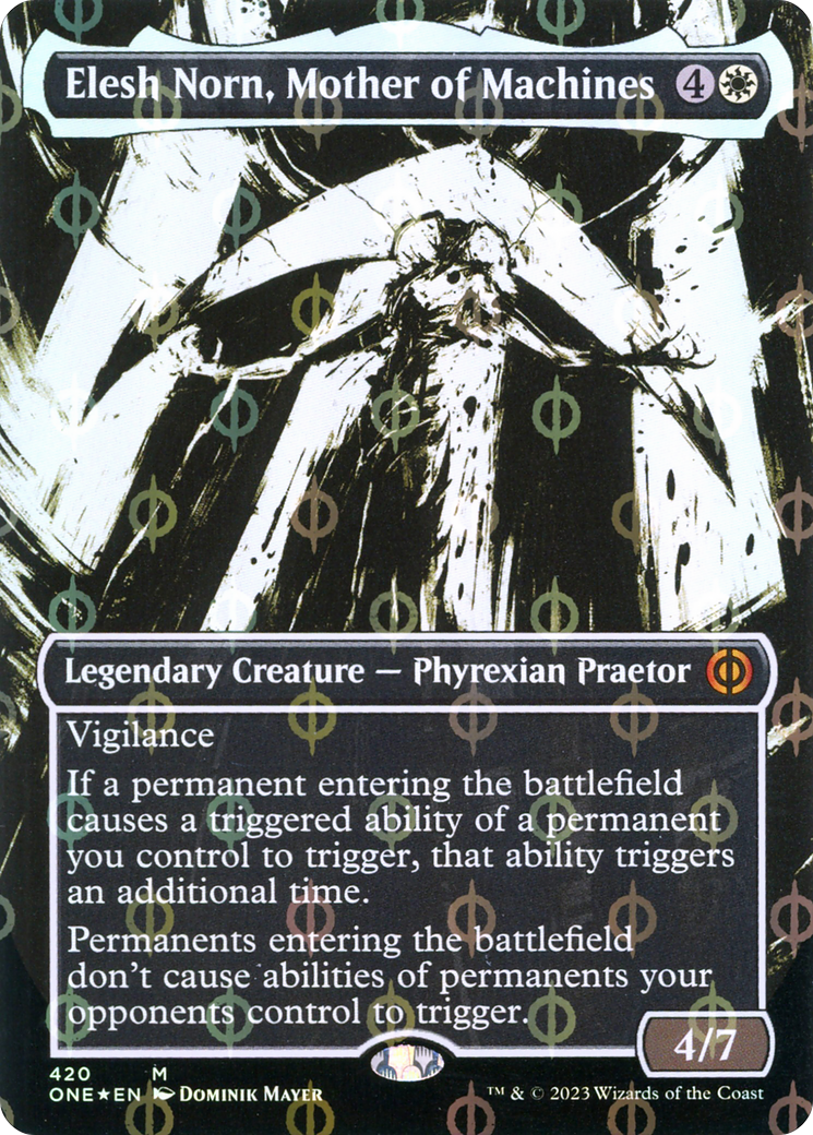 Elesh Norn, Mother of Machines (Borderless Ichor Step-and-Compleat Foil) [Phyrexia: All Will Be One] | Gamers Paradise