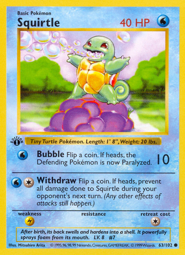 Squirtle (63/102) (Shadowless) [Base Set 1st Edition] | Gamers Paradise