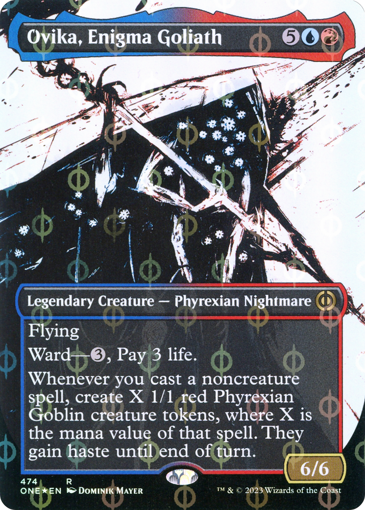 Ovika, Enigma Goliath (Borderless Ichor Step-and-Compleat Foil) [Phyrexia: All Will Be One] | Gamers Paradise