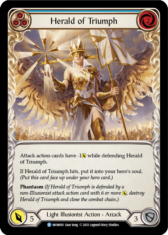 Herald of Triumph (Blue) [MON010-RF] 1st Edition Rainbow Foil | Gamers Paradise