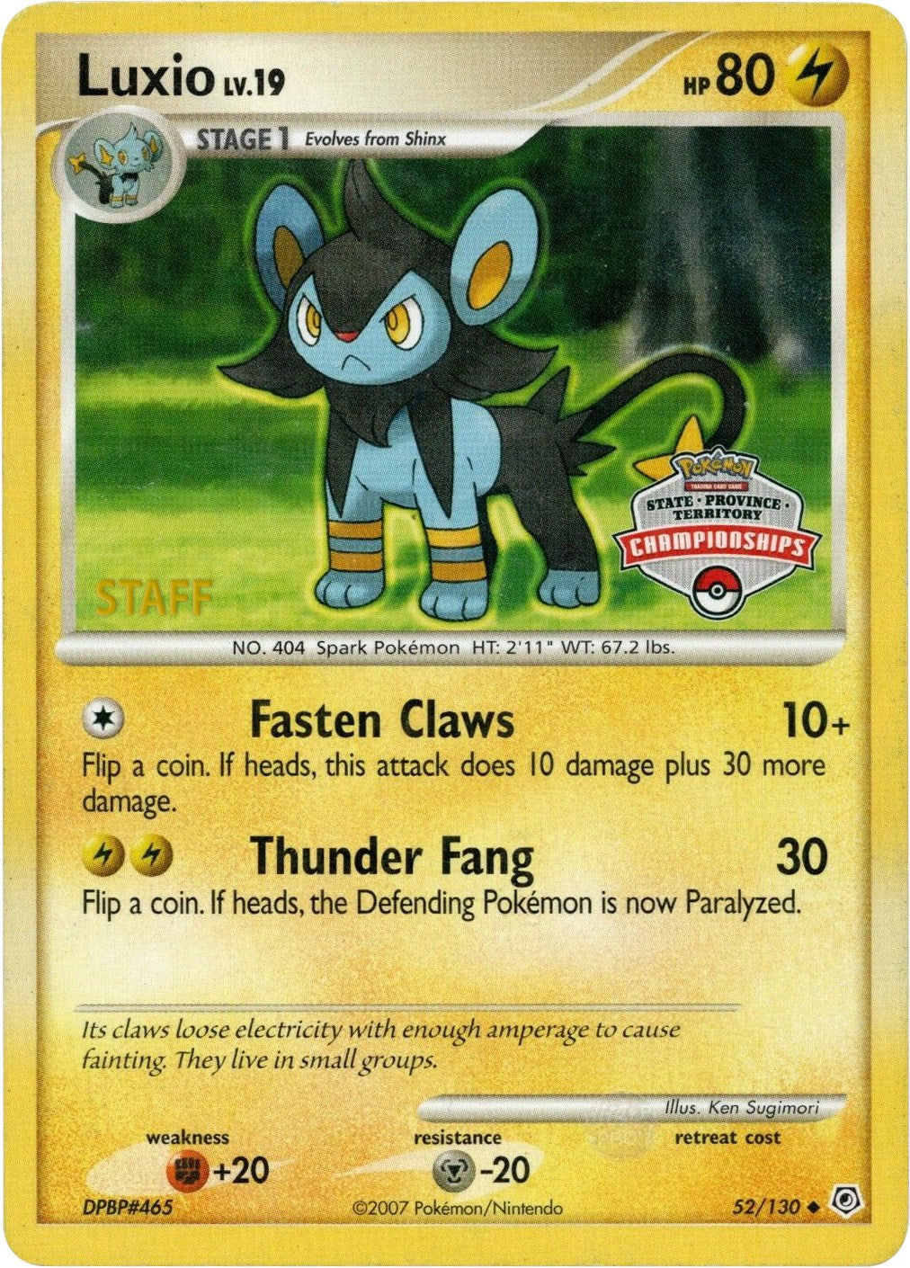 Luxio (52/130) (State Championship Promo) [Diamond & Pearl: Base Set] | Gamers Paradise