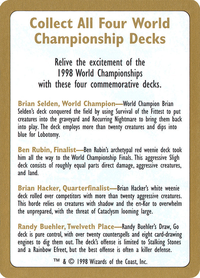 1998 World Championships Ad [World Championship Decks 1998] | Gamers Paradise