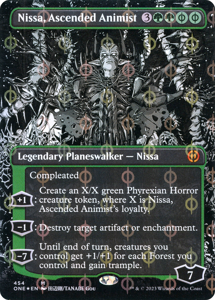 Nissa, Ascended Animist (Borderless Manga Step-and-Compleat Foil) [Phyrexia: All Will Be One] | Gamers Paradise