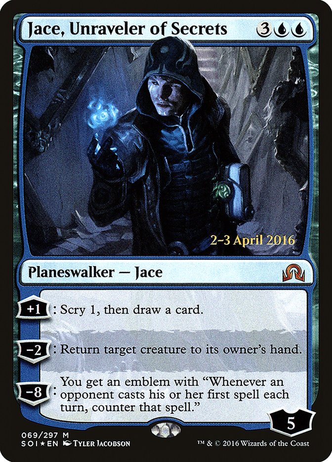 Jace, Unraveler of Secrets [Shadows over Innistrad Prerelease Promos] | Gamers Paradise