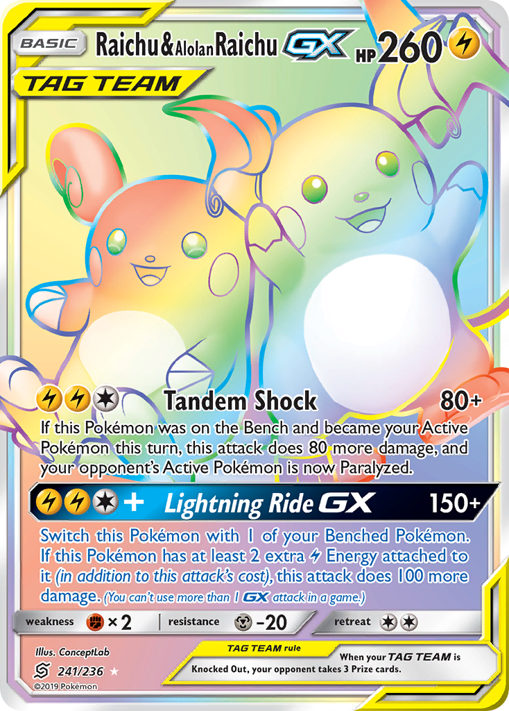 Raichu & Alolan Raichu GX (241/236) [Sun & Moon: Unified Minds] | Gamers Paradise