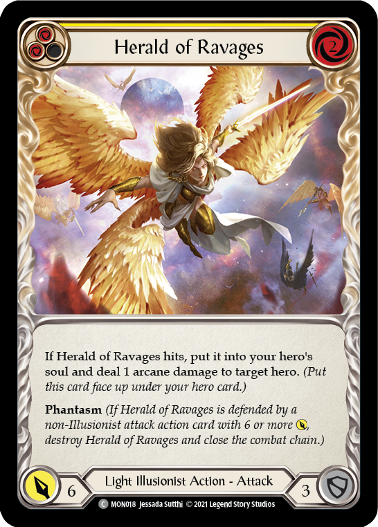 Herald of Ravages (Yellow) [MON018-RF] 1st Edition Rainbow Foil | Gamers Paradise