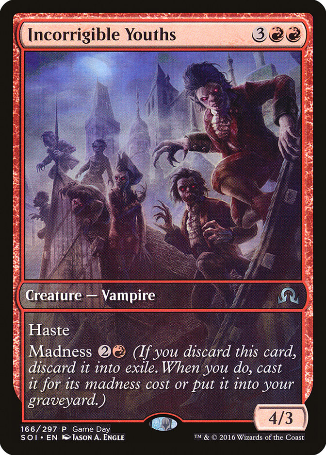 Incorrigible Youths (Game Day) (Extended Art) [Shadows over Innistrad Promos] | Gamers Paradise