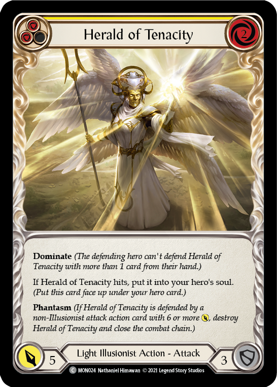 Herald of Tenacity (Yellow) [MON024-RF] 1st Edition Rainbow Foil | Gamers Paradise
