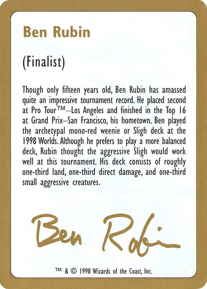 Ben Rubin Bio [World Championship Decks 1998] | Gamers Paradise