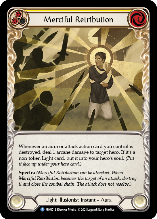 Merciful Retribution [MON012-RF] 1st Edition Rainbow Foil | Gamers Paradise