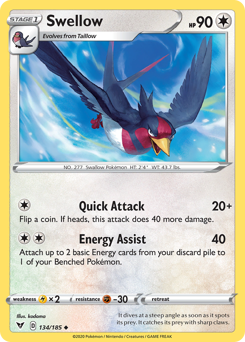 Swellow (134/185) [Sword & Shield: Vivid Voltage] | Gamers Paradise