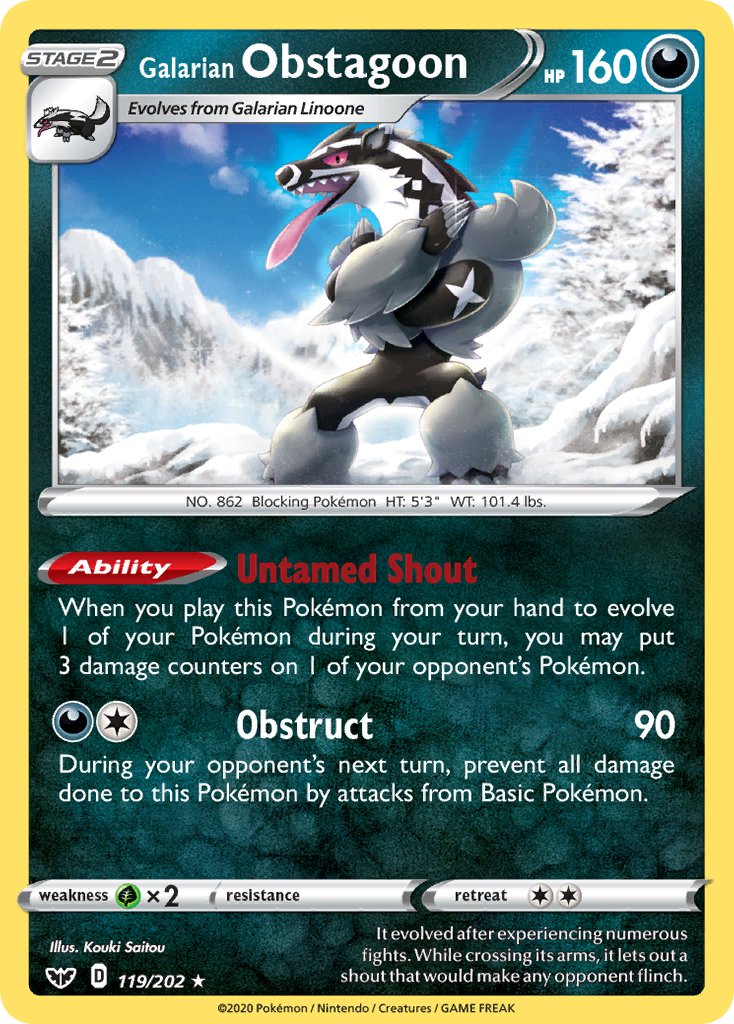 Galarian Obstagoon (119/202) (Theme Deck Exclusive) [Sword & Shield: Base Set] | Gamers Paradise