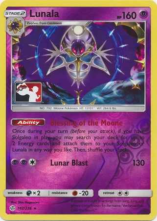 Lunala (102/236) (Pokemon Club Special Print) [Sun & Moon: Cosmic Eclipse] | Gamers Paradise