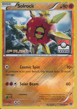 Solrock (64/146) (4th Place League Challenge Promo) [XY: Base Set] | Gamers Paradise