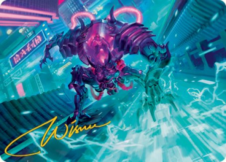 Surgehacker Mech Art Card (Gold-Stamped Signature) [Kamigawa: Neon Dynasty Art Series] | Gamers Paradise
