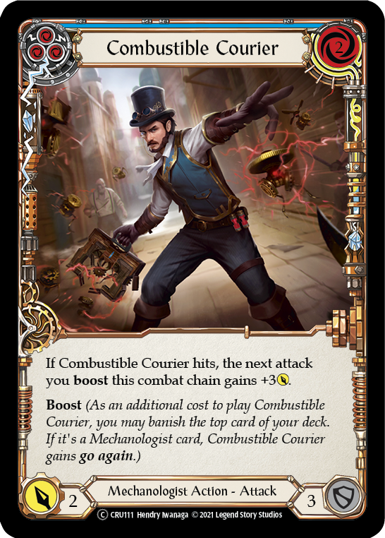 Combustible Courier (Blue) [U-CRU111-RF] Unlimited Rainbow Foil | Gamers Paradise