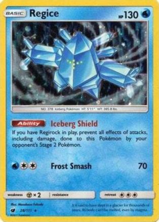 Regice (28/111) (Cosmos Holo) [Sun & Moon: Crimson Invasion] | Gamers Paradise