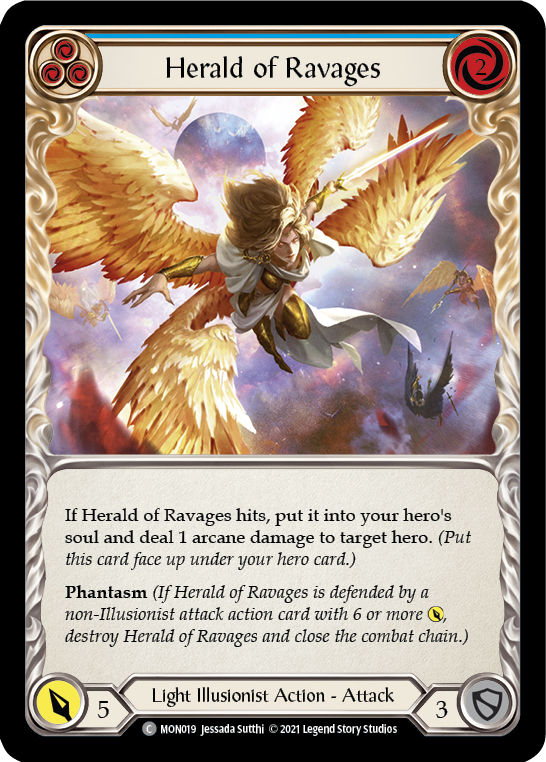 Herald of Ravages (Blue) [MON019-RF] 1st Edition Rainbow Foil | Gamers Paradise