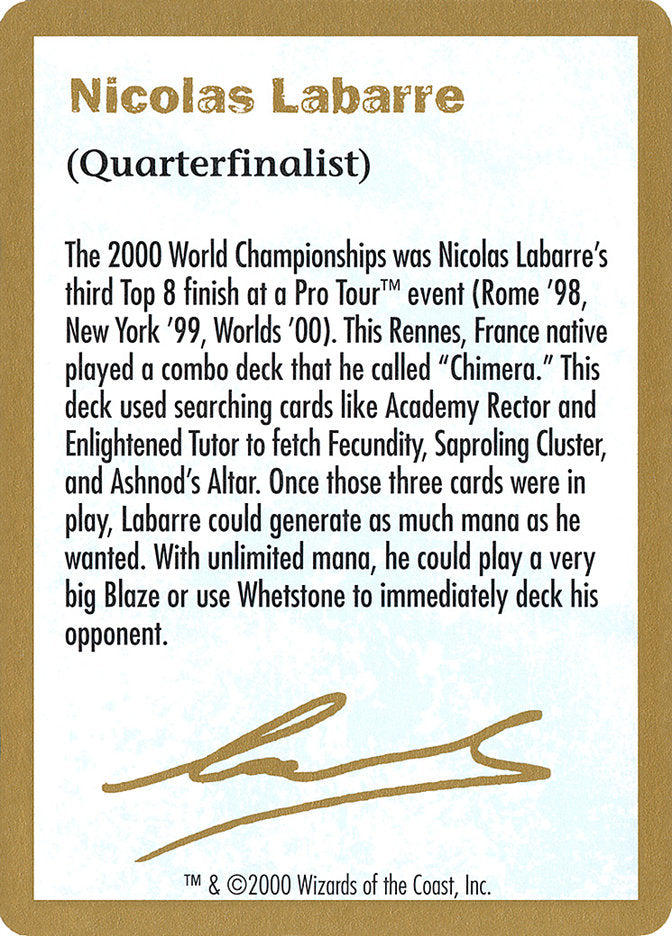 Nicolas Labarre Bio [World Championship Decks 2000] | Gamers Paradise