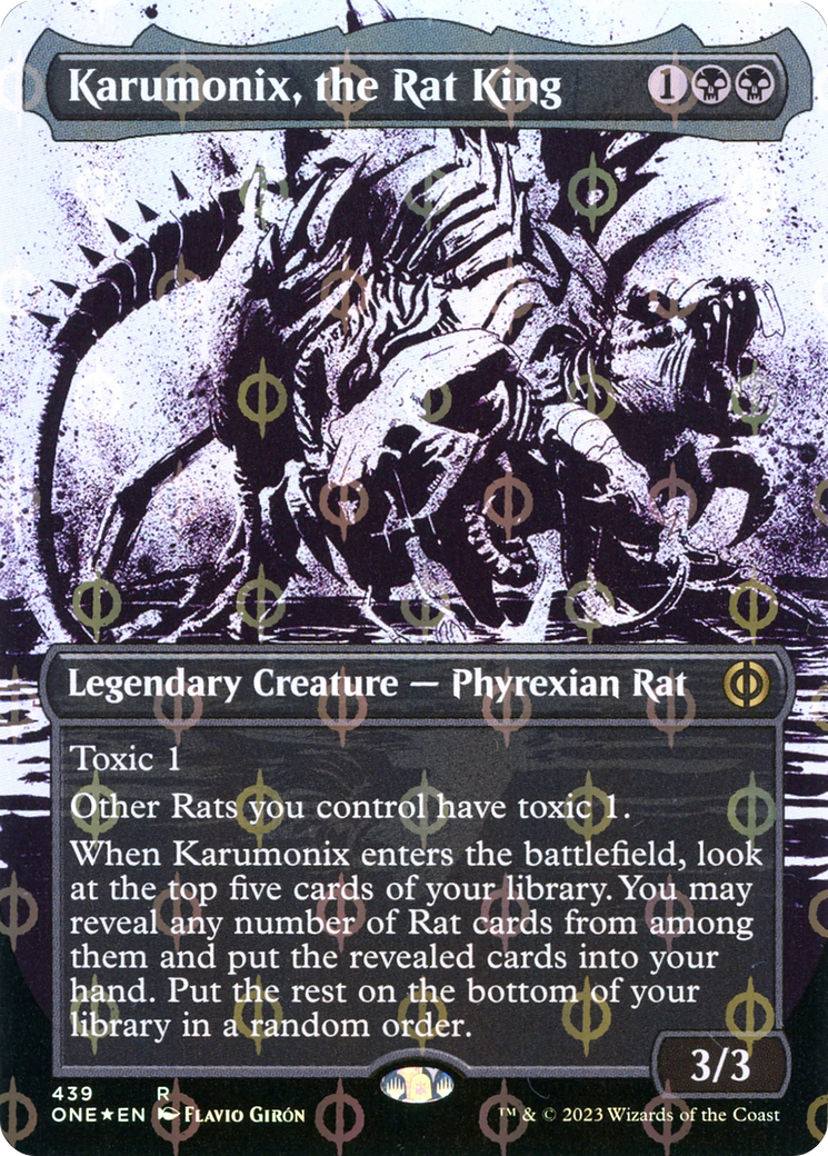 Karumonix, the Rat King (Borderless Ichor Step-and-Compleat Foil) [Phyrexia: All Will Be One] | Gamers Paradise