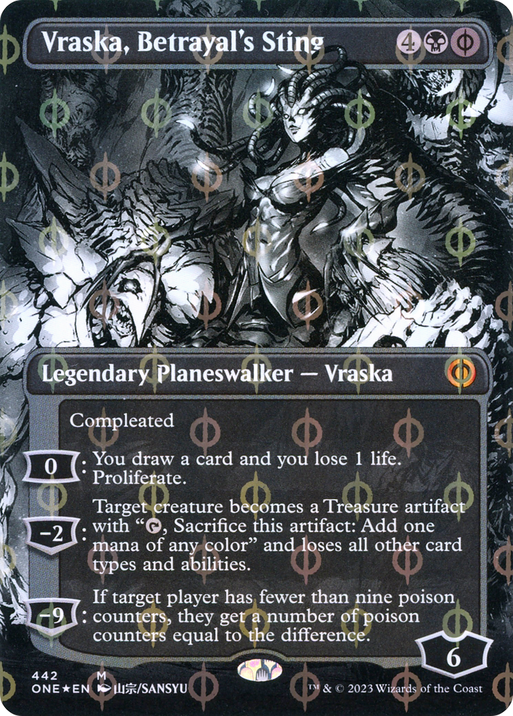 Vraska, Betrayal's Sting (Borderless Manga Step-and-Compleat Foil) [Phyrexia: All Will Be One] | Gamers Paradise