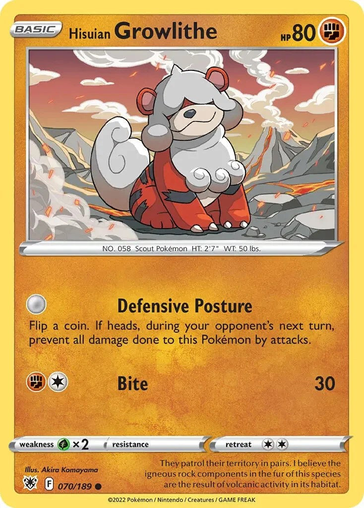 Hisuian Growlithe (070/189) (Theme Deck Exclusive) [Sword & Shield: Astral Radiance] | Gamers Paradise