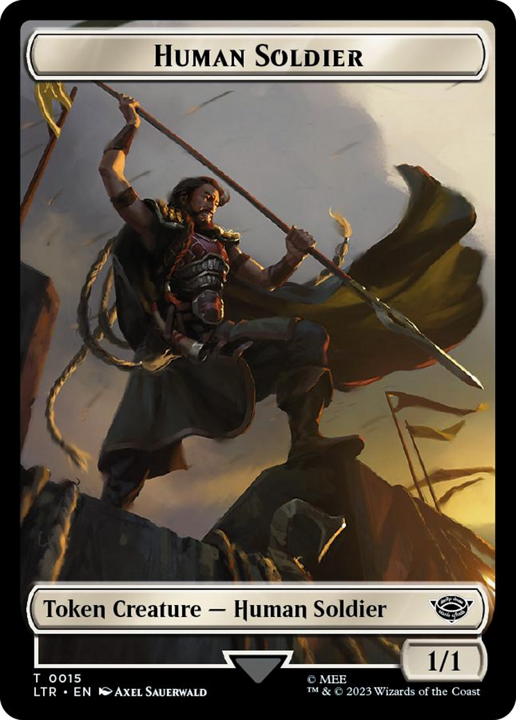 Human Soldier (0015) // Food (0022) Double-Sided Token (Surge Foil) [The Lord of the Rings: Tales of Middle-Earth Tokens] | Gamers Paradise