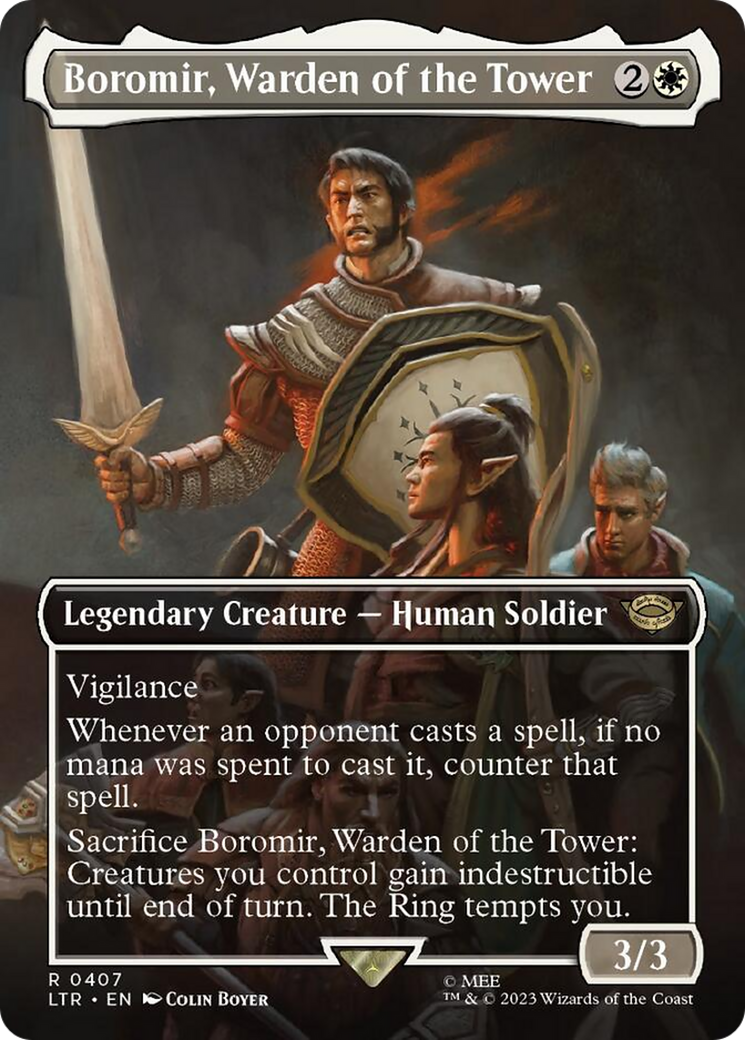 Boromir, Warden of the Tower (Borderless Alternate Art) [The Lord of the Rings: Tales of Middle-Earth] | Gamers Paradise