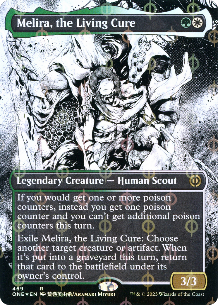 Melira, the Living Cure (Borderless Manga Step-and-Compleat Foil) [Phyrexia: All Will Be One] | Gamers Paradise
