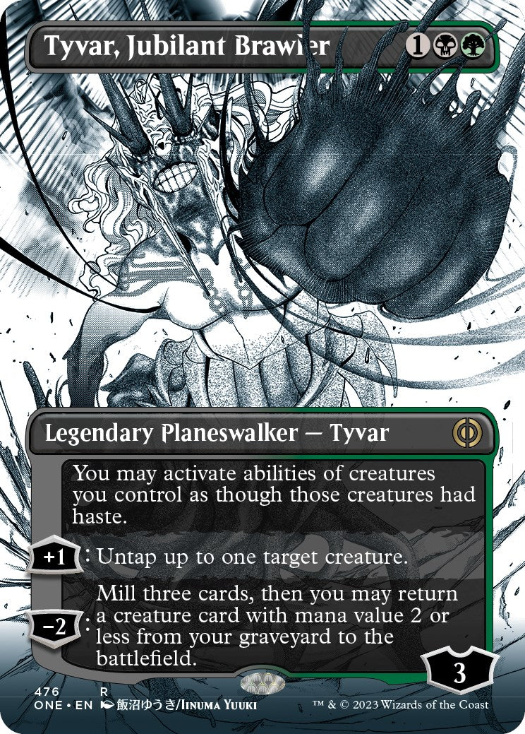 Tyvar, Jubilant Brawler (Borderless Manga Step-and-Compleat Foil) [Phyrexia: All Will Be One] | Gamers Paradise