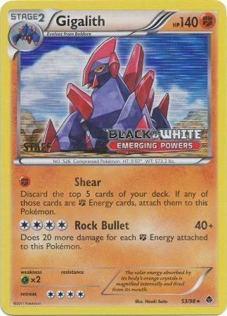 Gigalith (53/98) (Staff Prerelease Promo) [Black & White: Black Star Promos] | Gamers Paradise