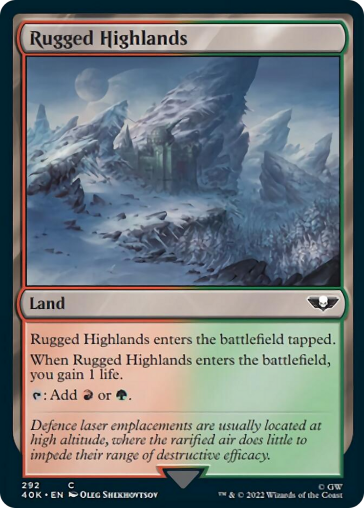 Rugged Highlands (Surge Foil) [Universes Beyond: Warhammer 40,000] | Gamers Paradise