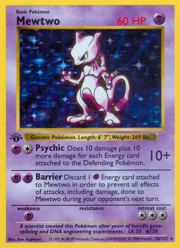 Mewtwo (10/102) (Shadowless) [Base Set 1st Edition] | Gamers Paradise