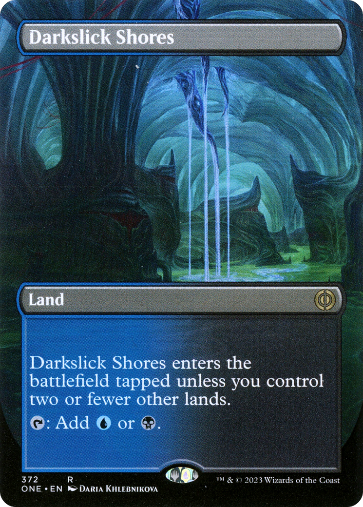 Darkslick Shores (Borderless Alternate Art) [Phyrexia: All Will Be One] | Gamers Paradise