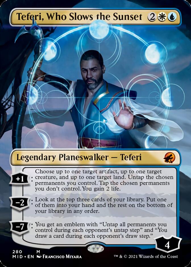 Teferi, Who Slows the Sunset (Borderless) [Innistrad: Midnight Hunt] | Gamers Paradise