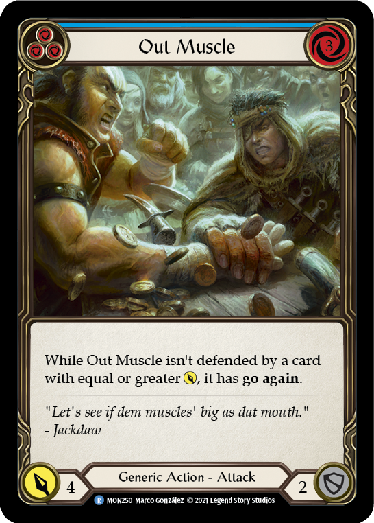 Out Muscle (Blue) [MON250-RF] 1st Edition Rainbow Foil | Gamers Paradise