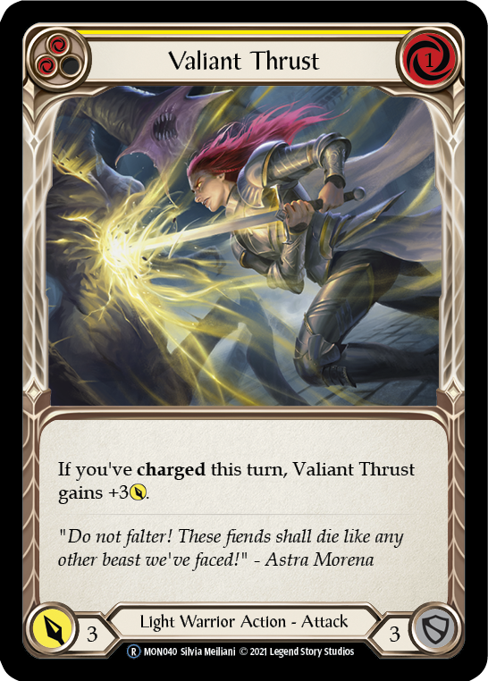 Valiant Thrust (Yellow) [U-MON040-RF] Unlimited Rainbow Foil | Gamers Paradise