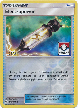 Electropower (172/214) (League Promo Staff) [Sun & Moon: Lost Thunder] | Gamers Paradise