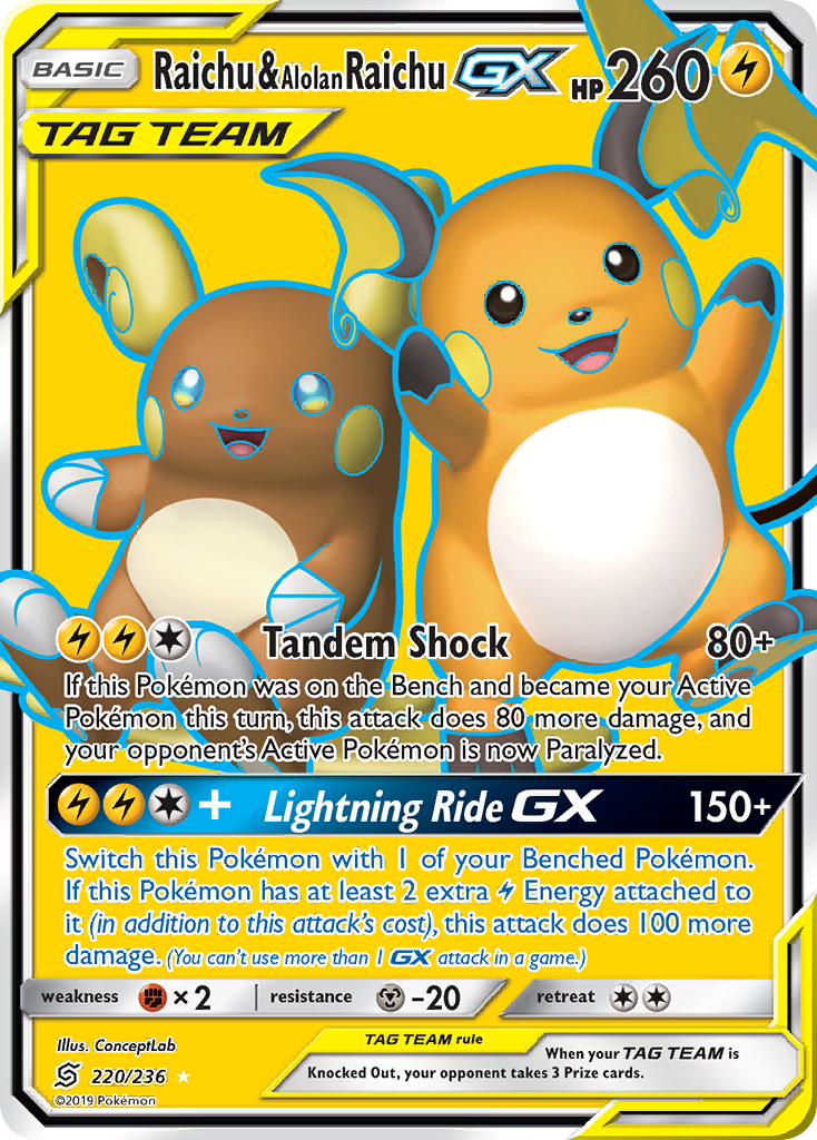 Raichu & Alolan Raichu GX (220/236) [Sun & Moon: Unified Minds] | Gamers Paradise