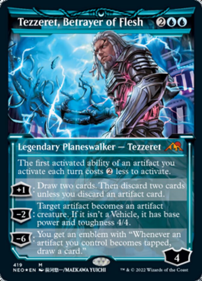 Tezzeret, Betrayer of Flesh (Showcase) (Foil Etched) [Kamigawa: Neon Dynasty] | Gamers Paradise