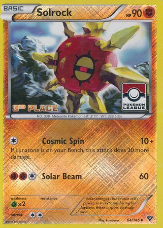 Solrock (64/146) (3rd Place League Challenge Promo) [XY: Base Set] | Gamers Paradise