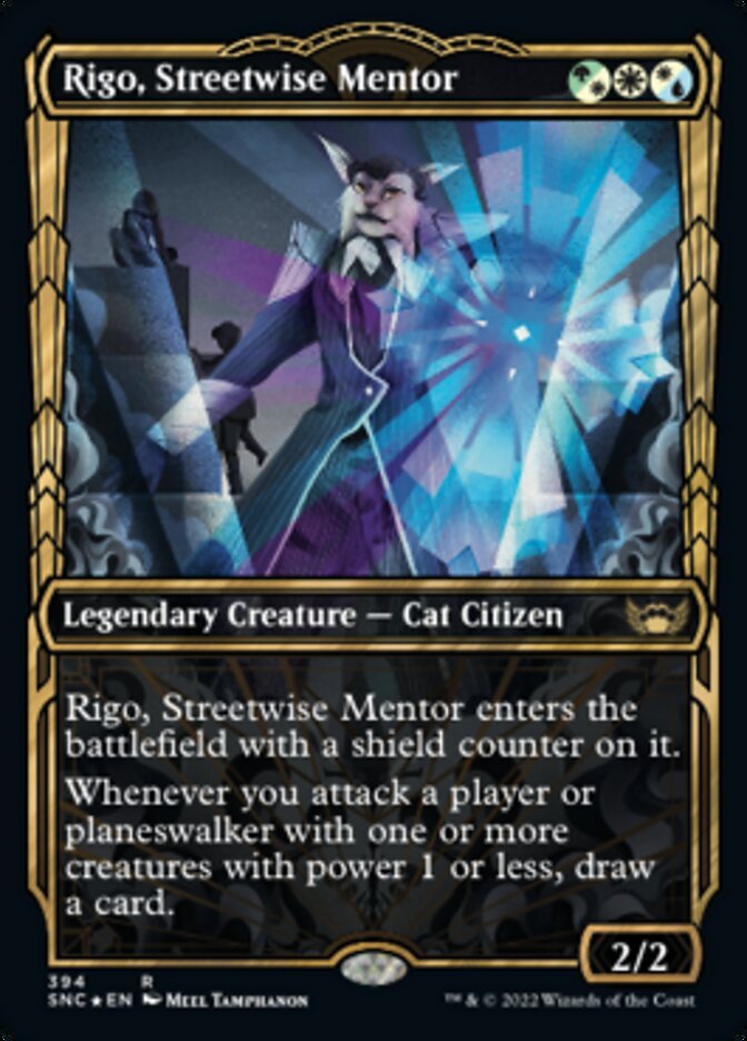 Rigo, Streetwise Mentor (Showcase Golden Age Gilded Foil) [Streets of New Capenna] | Gamers Paradise