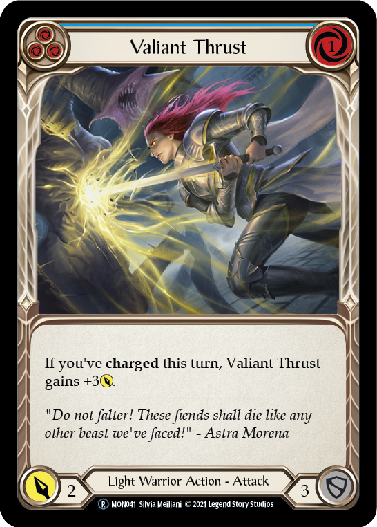 Valiant Thrust (Blue) [U-MON041-RF] Unlimited Rainbow Foil | Gamers Paradise