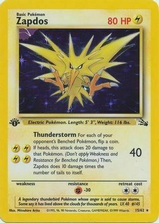 Zapdos (15/62) (Cosmos Holo) [Fossil 1st Edition] | Gamers Paradise