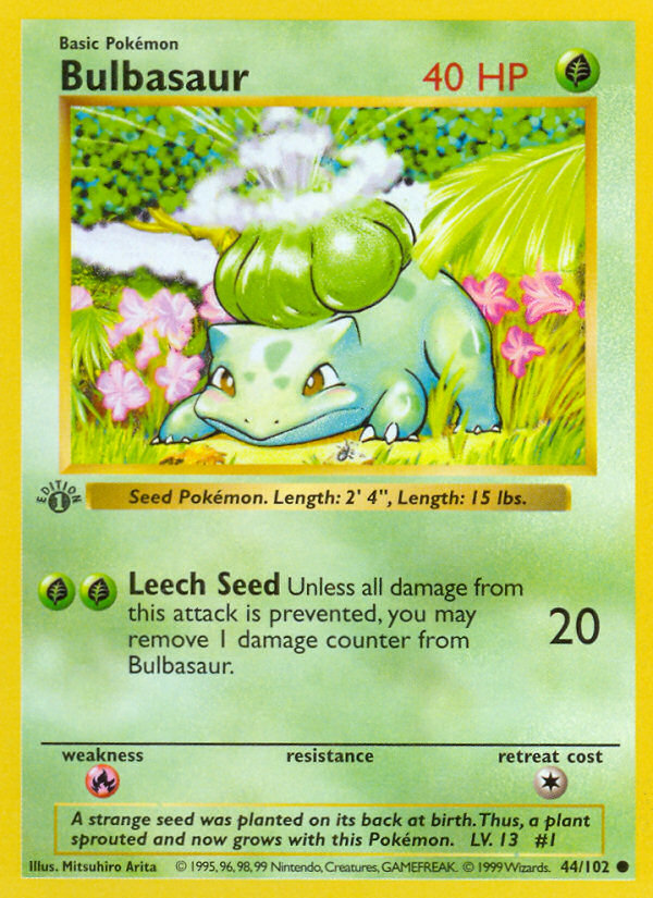 Bulbasaur (44/102) (Shadowless) [Base Set 1st Edition] | Gamers Paradise