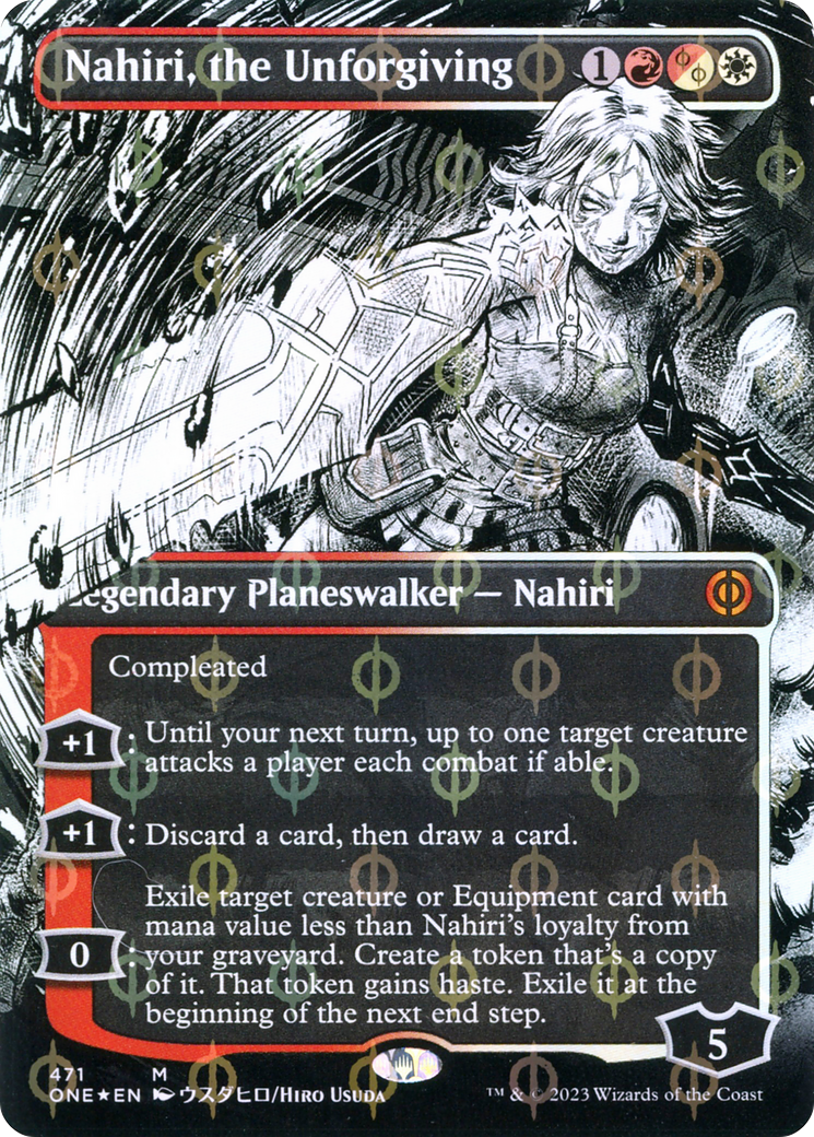 Nahiri, the Unforgiving (Borderless Manga Step-and-Compleat Foil) [Phyrexia: All Will Be One] | Gamers Paradise