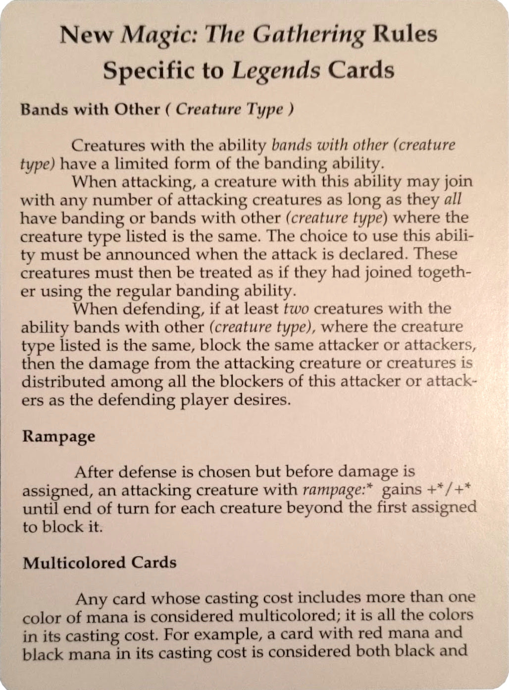 Legends Rules Card [Legends Tokens] | Gamers Paradise